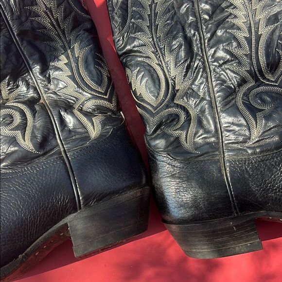 Tony Lama Black Leather Cowboy Boots with Embroidered Design Style 6904 Size 9 D - Picture 15 of 16